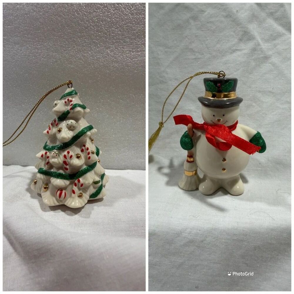 Lenox Holiday Ribbons Fine Porcelain Ornaments Set of 2 With Box